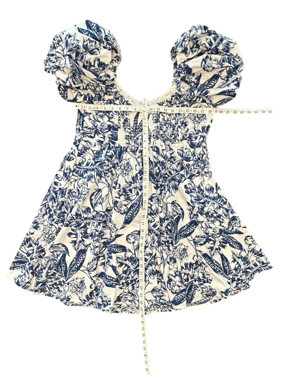 NWT Abercrombie Poplin Floral Mini Dress Blue White Puff Sleeve Cottagecore XL - Picture 10 of 10